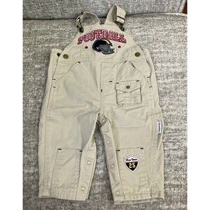 Vitamins Kids Boys 12M Beige Denim Football Embroidered Snap Overalls